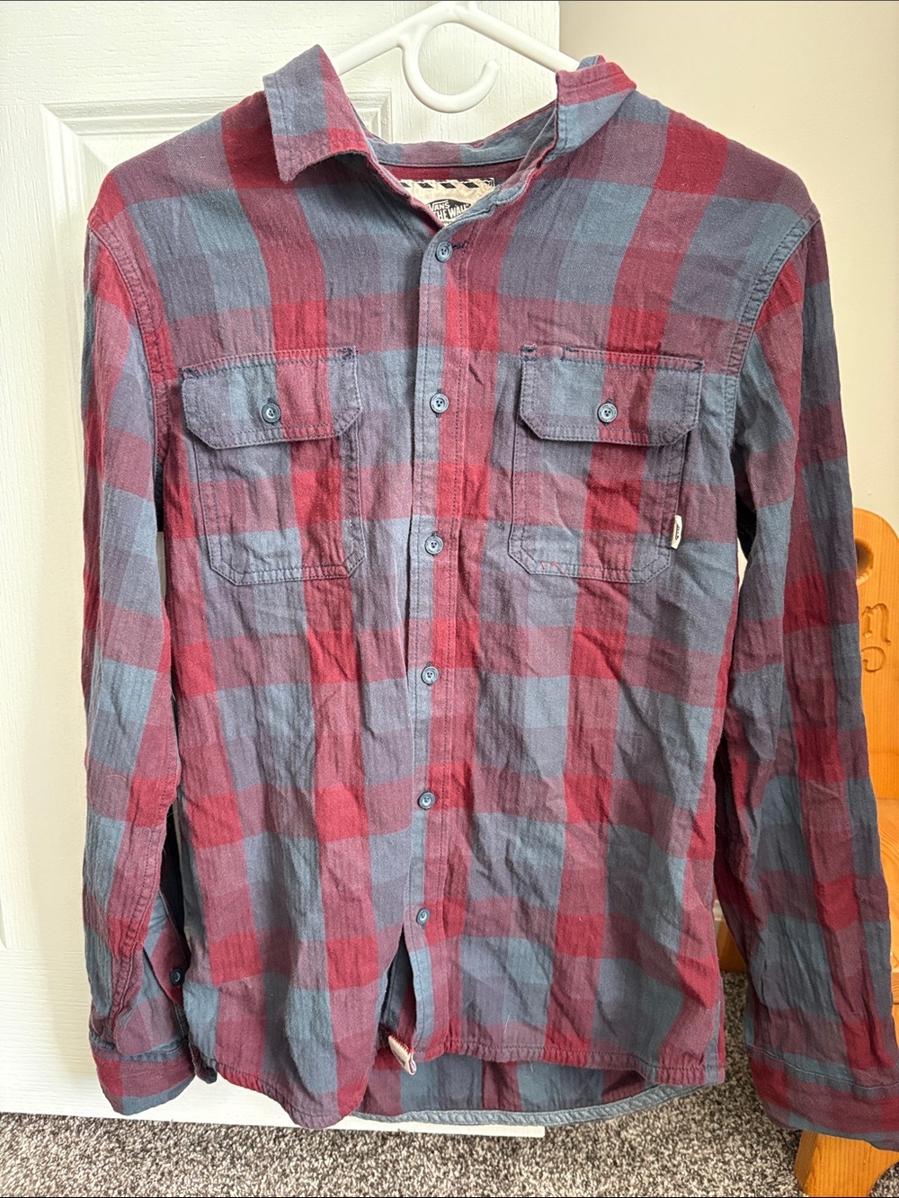Vans Red and Blue Plaid Long-Sleeve Button-Down Shirt
